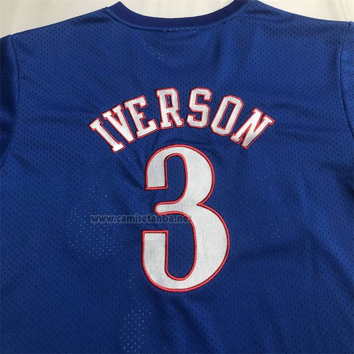 Camiseta Manga Corta Philadelphia 76ers Allen Iverson NO 3 Azul